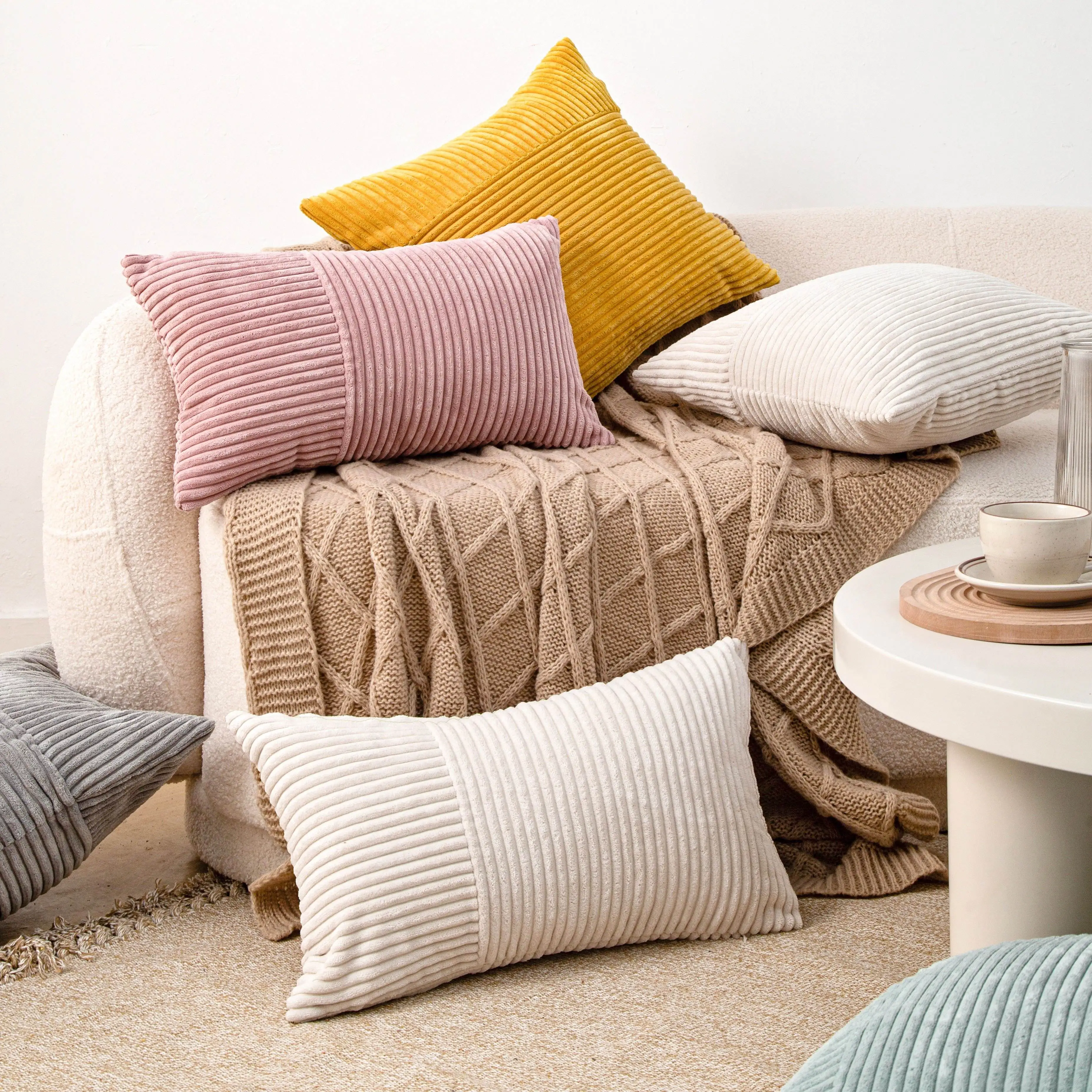 Beige White Patchwork Polyester Cushion Covers, 18x18Inch Simple Style Pillow Cases, Modern Room, Bedroom, Sofa Pillowcase