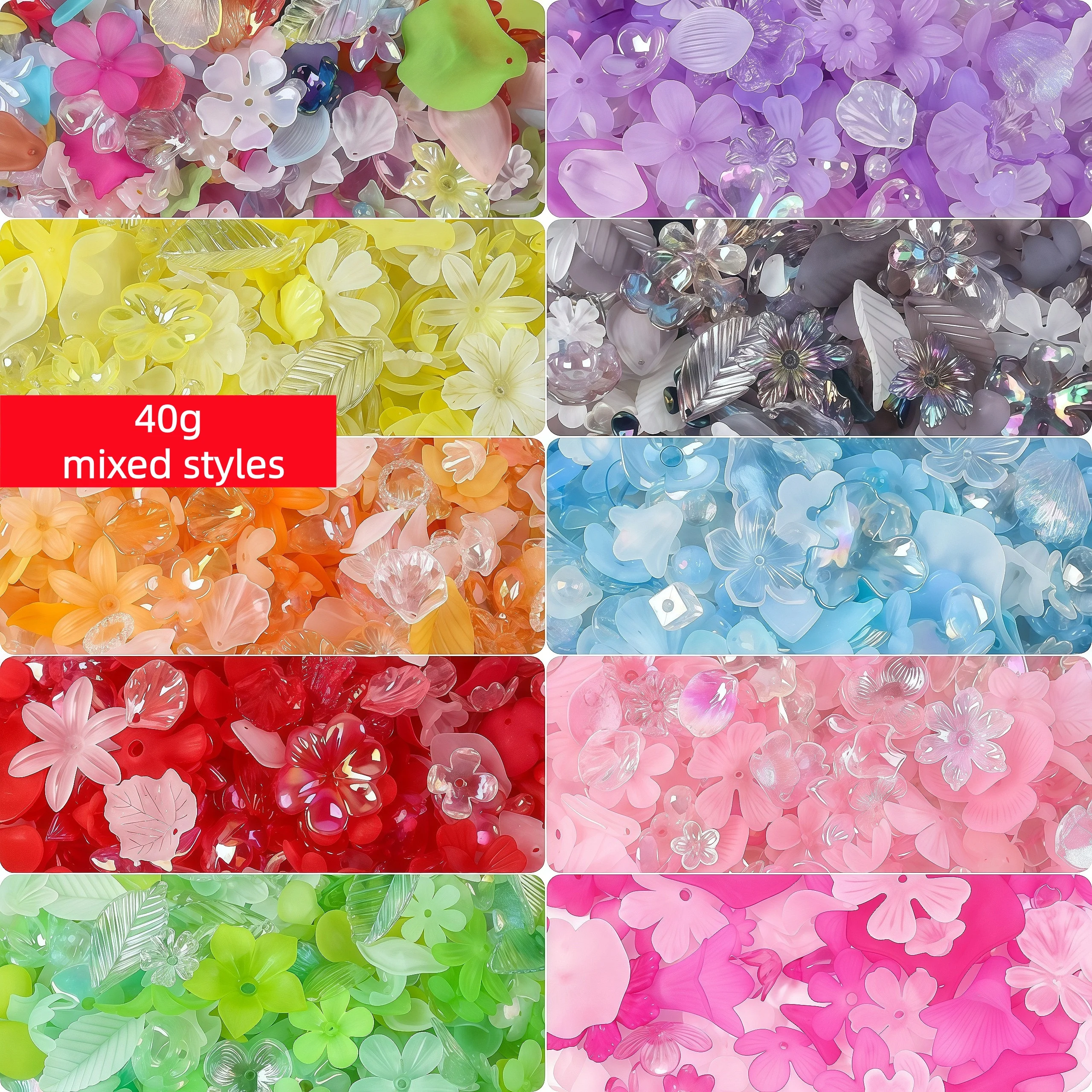 20/40g Random Acrylic Bracelet Beads Cpas Lot Big Hole Flower Spacer Beads Charm For Diy Necklace Jewelry Making BeadingSupplies