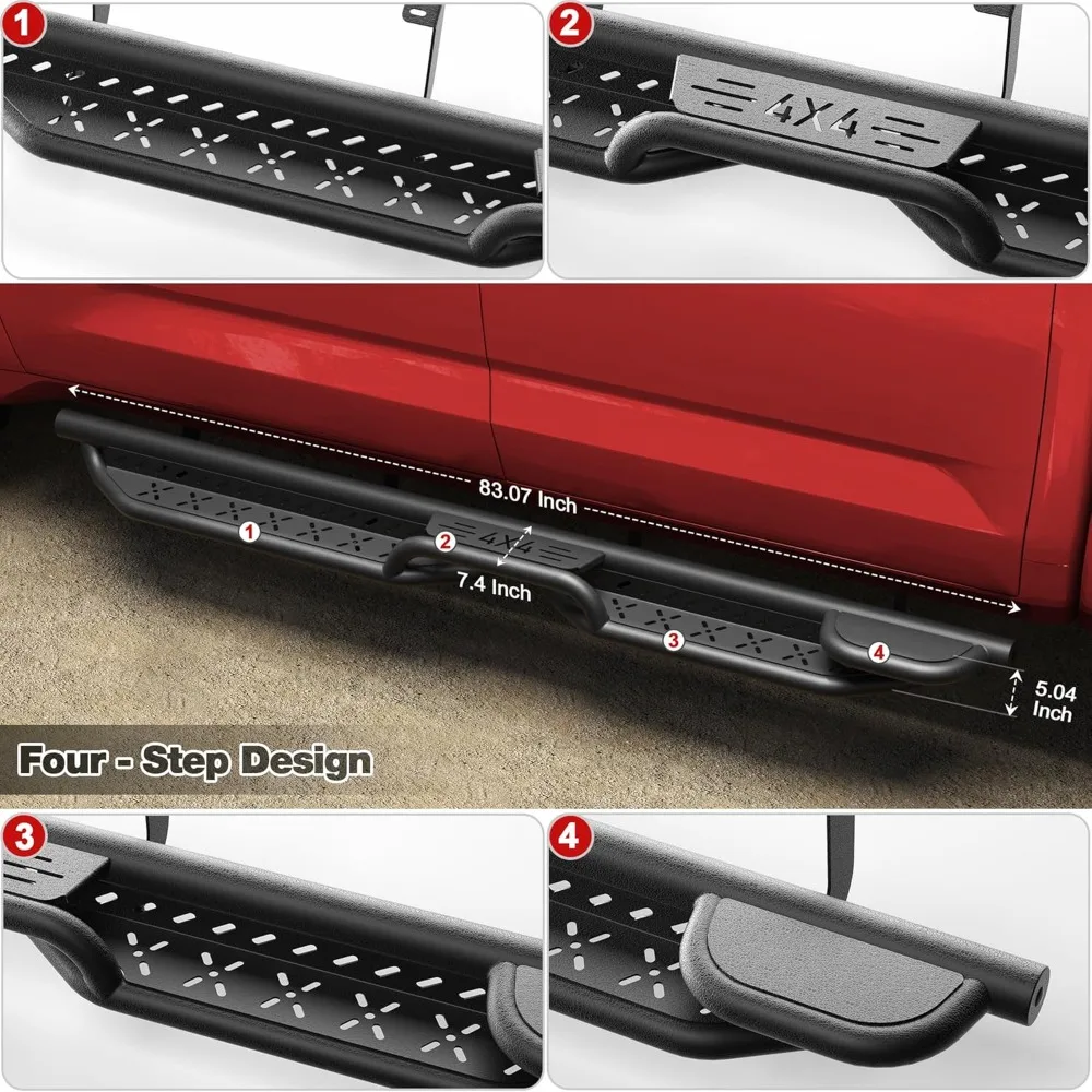 لوحات الجري خطوت مرتفعتين متوافقة مع 2022-2025 Toyota Tundra Crew Max مع 4 أبواب كاملة الحجم، تصميم سرجين جانبي S