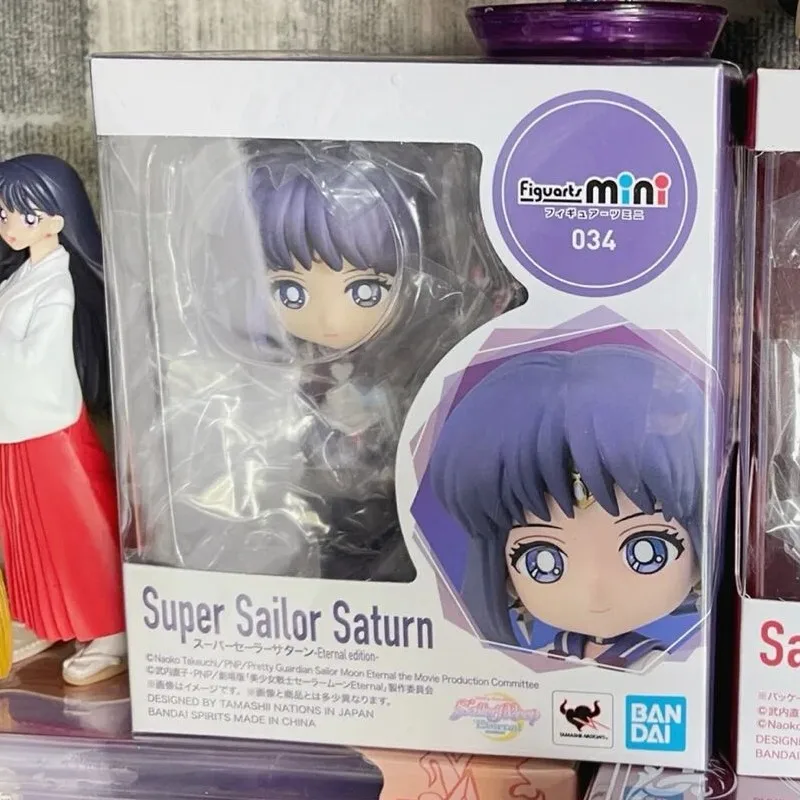 Bandai Original Sailor Moon Anime Figuarts Mini Super Sailor Saturn Anime Figure Model Toys Collectible Model Birthday Gifts