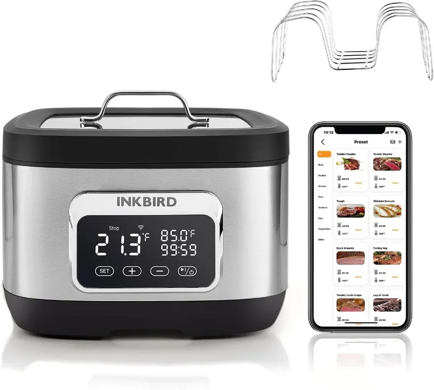 Cocina Sous Vide Wifi, máquina Sous Vide de 700W, horno de agua de 8 cuartos con divisor de estante y 14 recetas preestablecidas