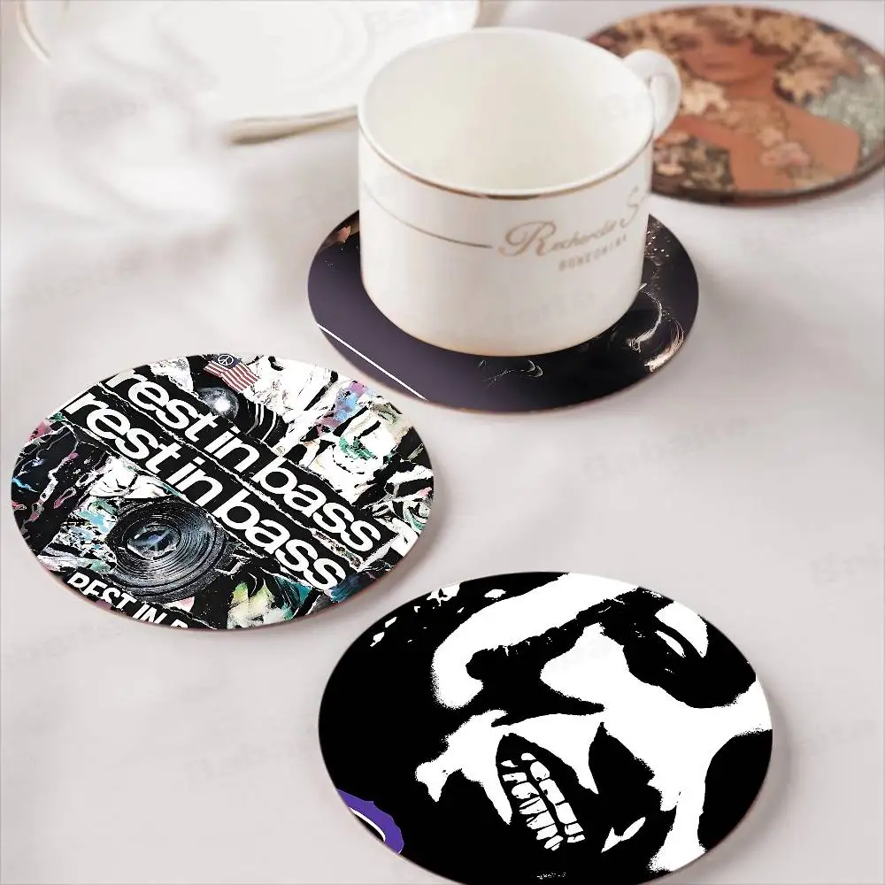 Rapper Che REST IN BASS Themed Wooden Coaster Non-Slip Heat Resistant Dining Table Decoration Cafe Restaurant Unique Gift