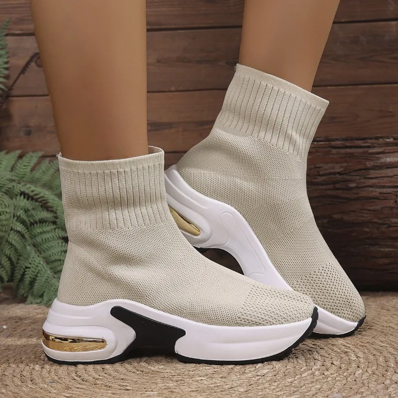 

Women's Ankle Boots Elastic Socks Sneakers Breathable Mesh Casual Shoes Fashion Mesh High Top Boots for Women Zapatos Mujer2025
