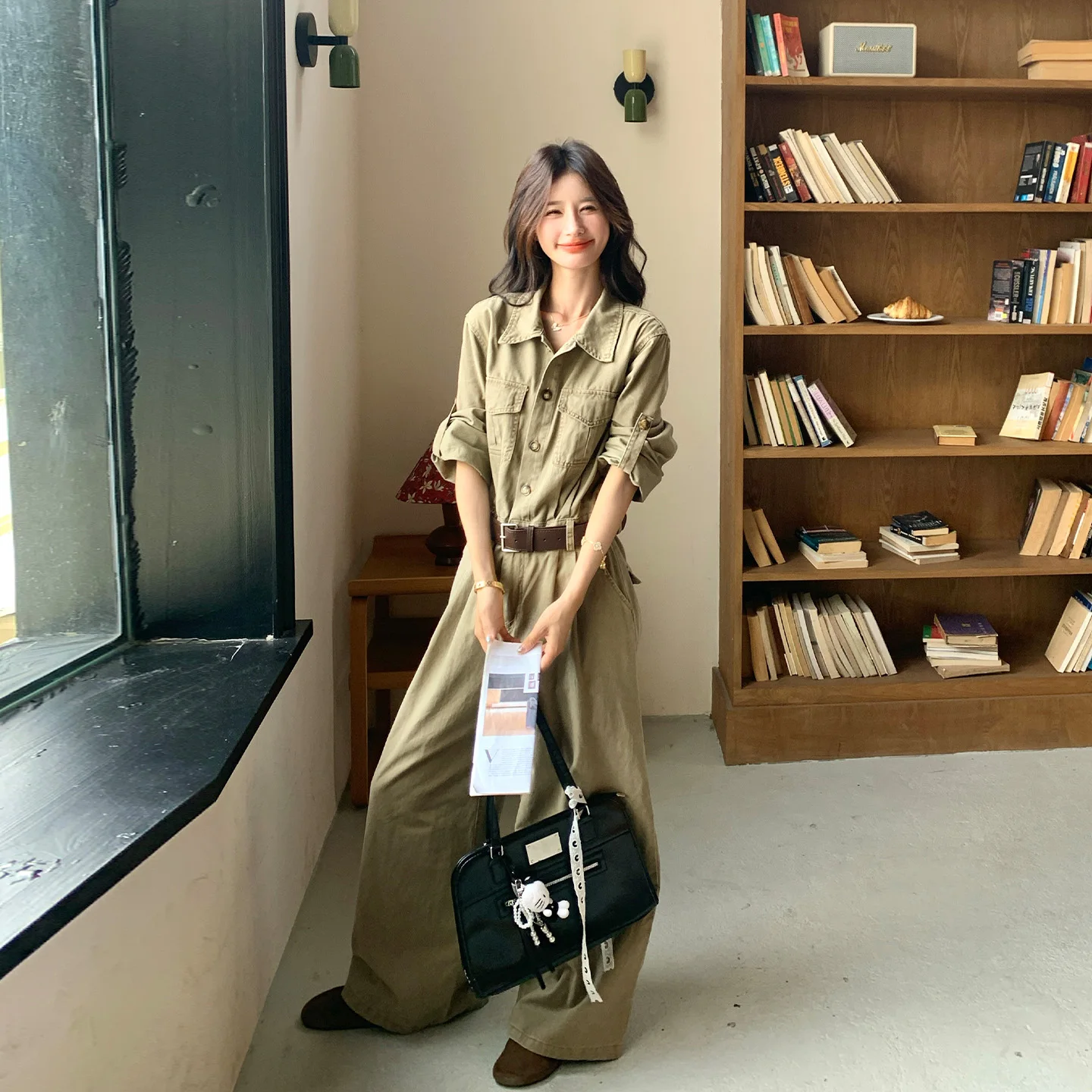 

Retro Money Sle High-End Sensation Workwear Jumpsuit Women's Casual Wide Leg Long Pants Spring Autumn Faionable