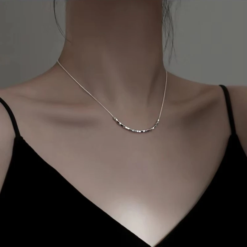 New 925 Sterling Silver Geometry square Necklaces Pendant Silver Jewelry Statement for Women