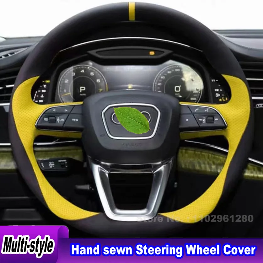 

For Audi Q5L A4 Q7 Q5 A6 Q3 Car Steering Wheel Cover Leather Hand Sewn Anti Slip Ultra-thin Steering Wheel Covers Handle Cover