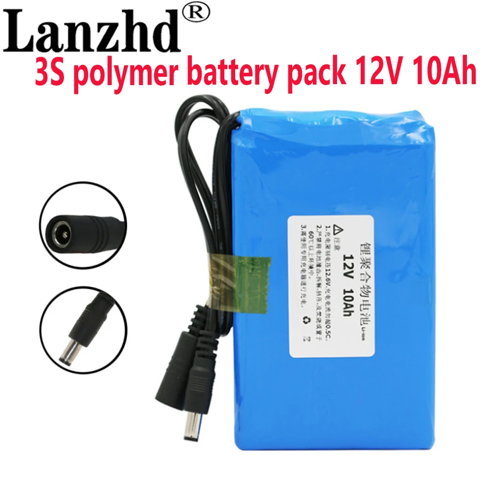 

12V 10AH Lithium Polymer Battery 12.6V 8A Discharge 11.1V for Metal detector stereo speakers Mobile charger