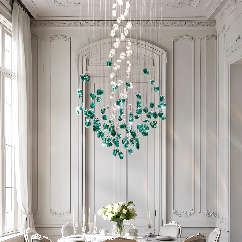 

Modern Green Stone Glass Led Pendant Lights Lighting Living Room Villa Hotel Decor Chandeliers Duplex Loft Lustre Hanging Lamps