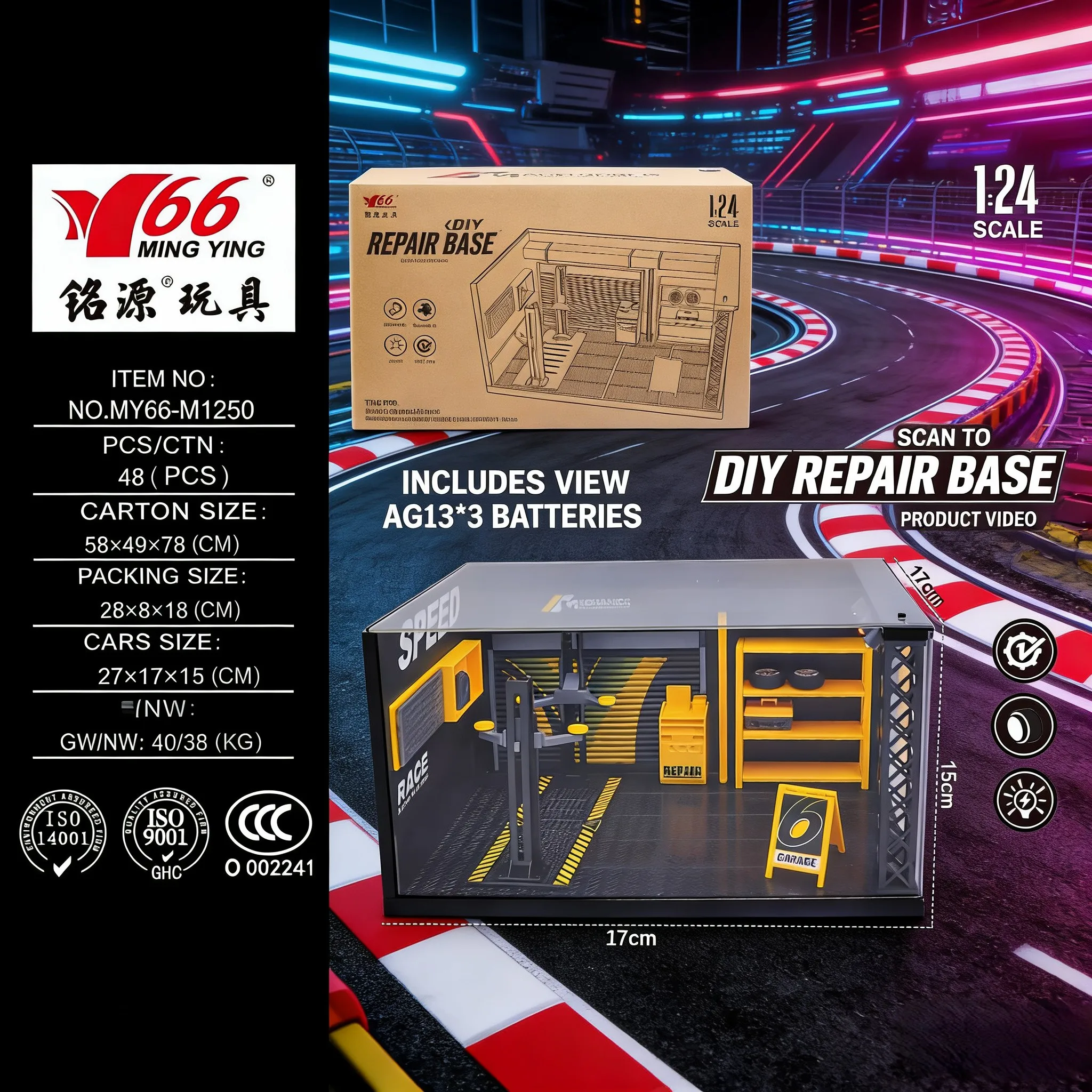 Modèle de voiture en alliage DIY, atelier de réparation avec lumières, jouet de construction à montrer, cadeaux pour garçons