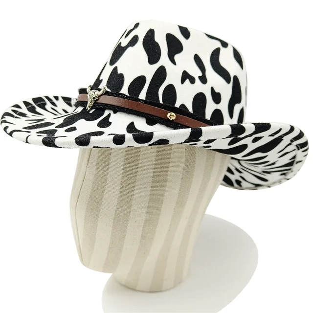 Kapelusz kowbojski jesień/zima wzór krowa kapelusz fedora dwustronny zagęszczony curling głowa byka logo unisex jazz шляпа женская