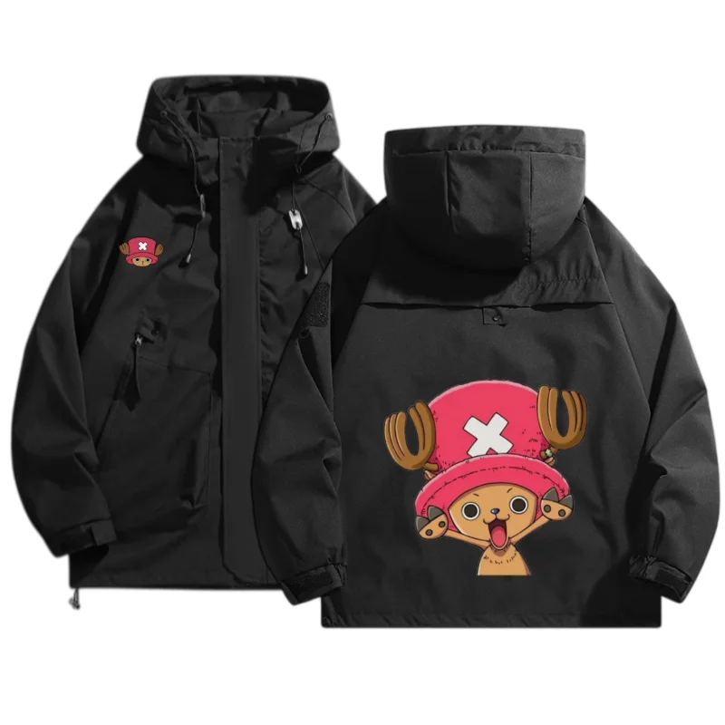 One Piece Chopper Printed Hoodie Jacket, Men's Multi-Pocket Lightweight Hiking Jacket, Windproof and Waterproof Outdoor Shell