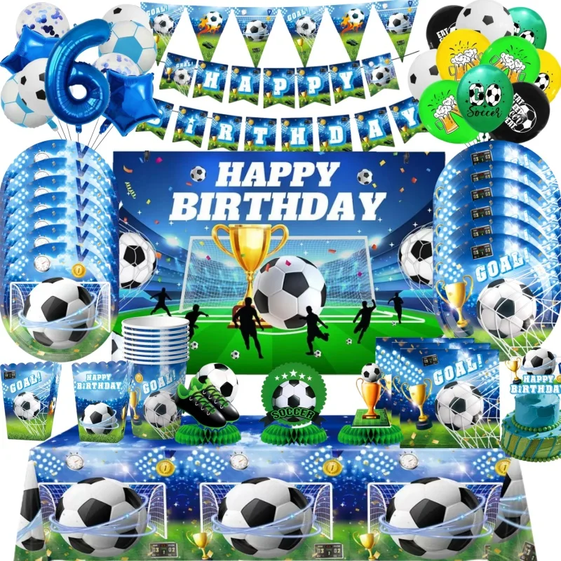 

Football Birthday Party Decorations Soccer Balloon Kids Disposable Tableware Plates Cups Napkins Tablecloth Baby Shower Supplies