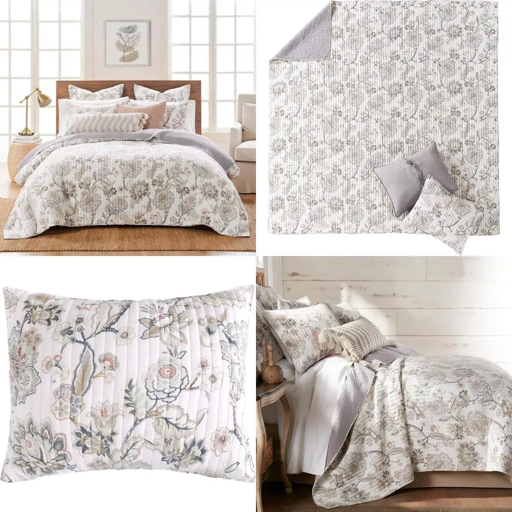 

Ophelia Blush Reversible Quilt Set with 2 Pillow Shams - Full/Queen Size, Rayon Blend, Blush and Grey Bedding