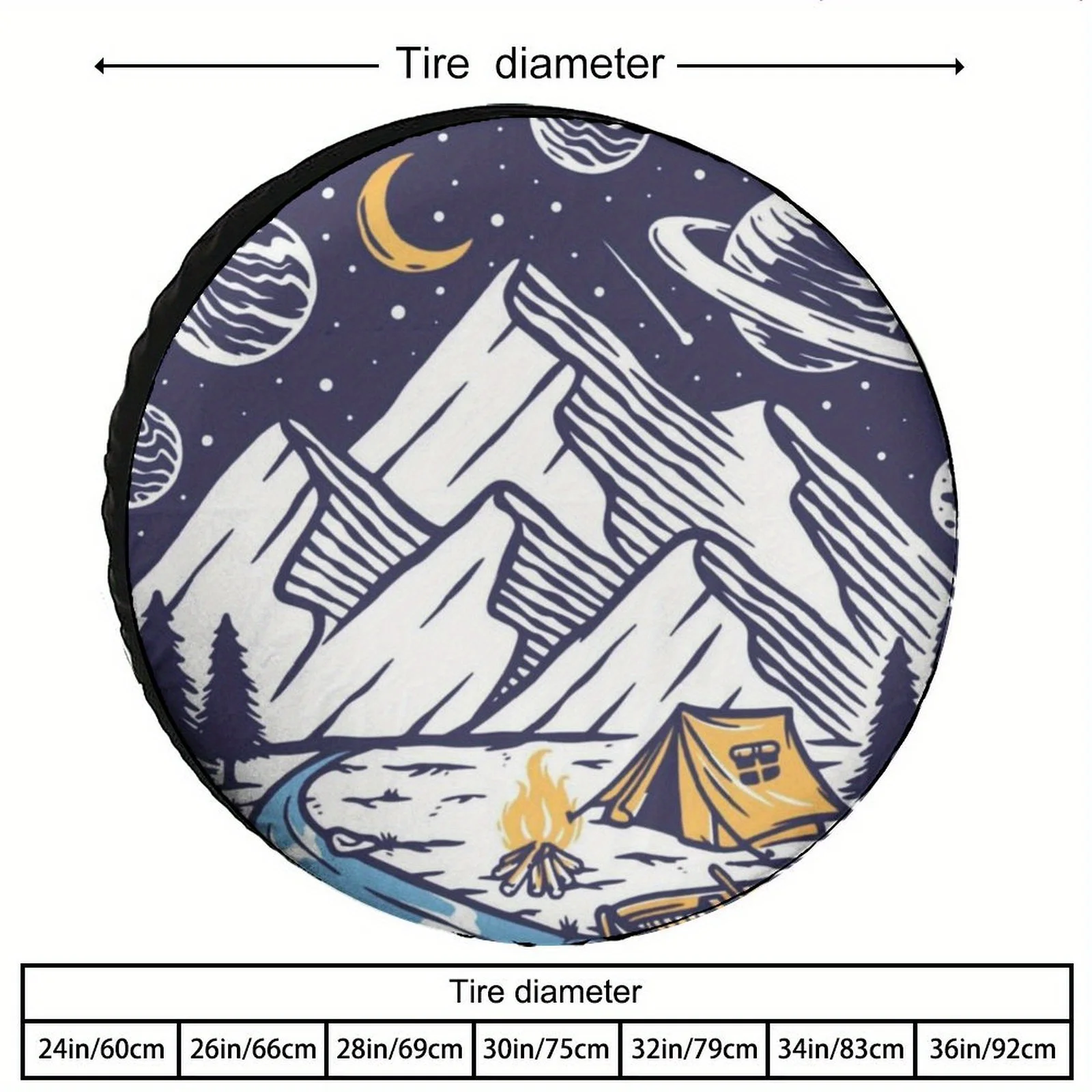 Mountain Camping Theme Polyester Tire Cover For Truck, SUV, Trailer, RV - Wheel Protector, 15 Inch Spare Tire Cover