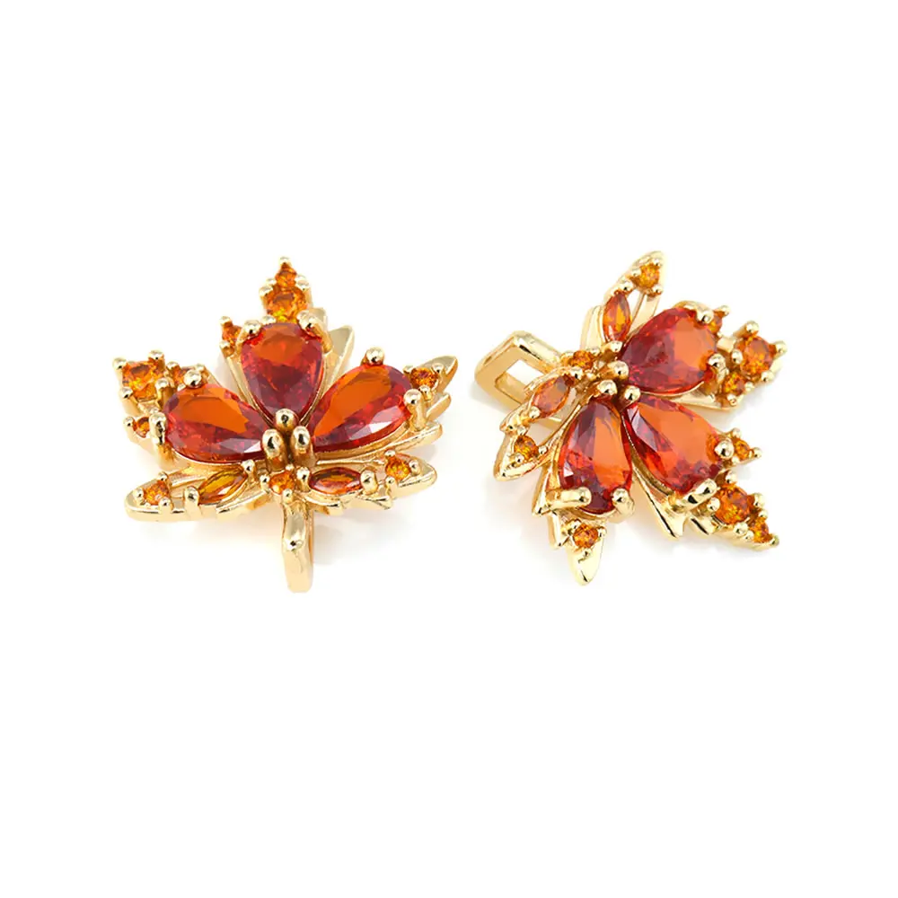 4PCS 18K Gold Color Brass and Zircon Tree Leaf Charms Pendants Diy Jewelry Making Necklace Earrings Accessories