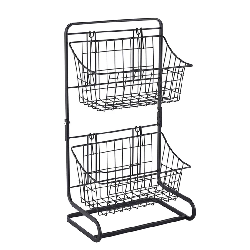 

2 Tier Metal Storage Basket Fruit Vegetable Snacks Shelf Kitchen Storage Holder Bathroom Countertop Organizer Stand