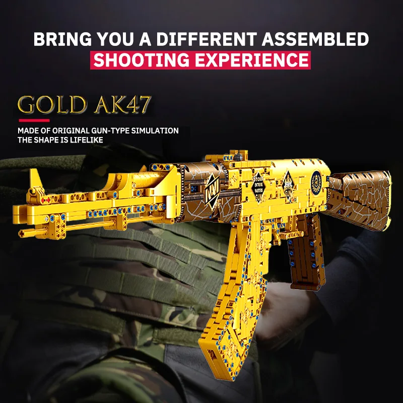 

Military 1548PCS Gold Ak47 Fireable Block Gun Tactical Weapons Assembled Building Block Gun Outdoor Sports Toy Pistol