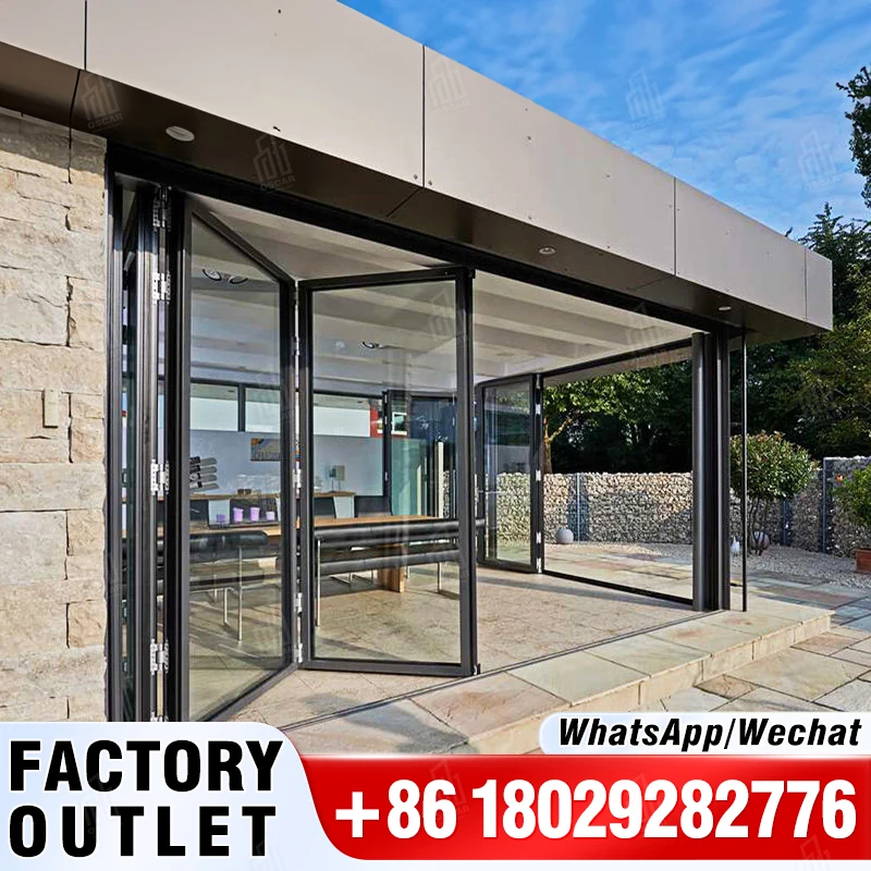 Alta calidad, precio bajo, estándares estadounidenses, rotura térmica, puertas de acordeón plegables bifold de vidrio exterior plegables de aluminio