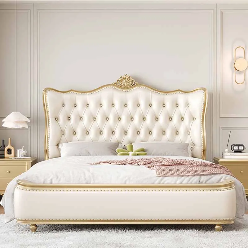 

High End European Double Bed Soft Waterproof Bedroom White Twin Queen Beds Wooden Sleeping 2 Person Camas De Casal Furniture