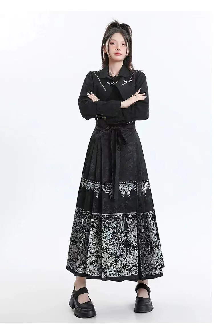 Chinese Style Hanfu Embroidered Half Skirt For Women With High Waist Loose Fit Slim Appearance Trend Versatile Horse Face Skirt