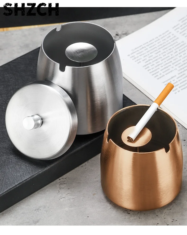 Modern Popular Rose Gold Stainless Steel Ashtray With Lid Innovative Cigarette Ashtrays