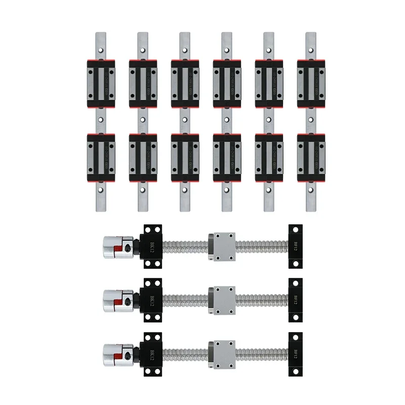 HLTNC 12pcs HGH20CA Square Linear guide sets+bellscrew SFU1605-400/700/1000/1000mm Ball screw BKBF12+coupling 3sets for cnc