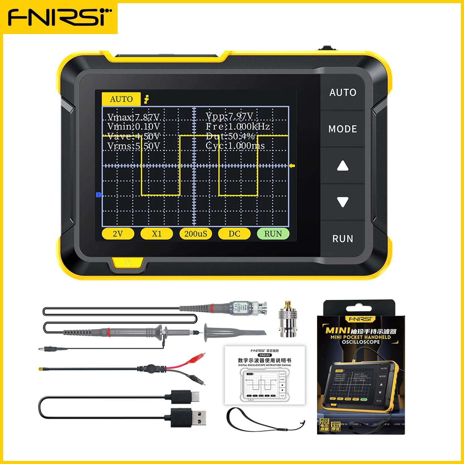 FNIRSI DSO152 Handheld Portable Oscilloscope 2.8 Inch Display Multi-function Digital Oscilloscope Auto Adjust PWM Square Waves