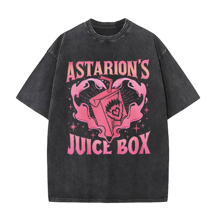 Funny Astarion Juice Box Vintage Washed T Shirts Men Women Fashion Aesthetic short sleeve T-shirt Summer Casual Oversized Tshirt