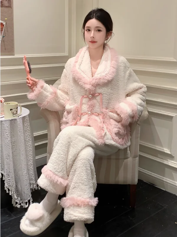 women's-coral-fce-pajamas-thiened-floing-home-clothes-long-sve-v-ne-warm-knot-can-be-worn-outside-in-wi