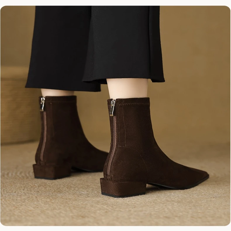 حجم كبير 43 المرأة حذاء من الجلد الخريف والشتاء موضة خمر أشار تو أفخم الدافئة منخفضة الكعب أحذية بوت قصيرة بوتاس موهير
