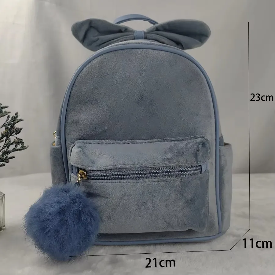 Personalisierter, süßer, modischer Mini-Kinderrucksack, vielseitiger Samtrucksack, Fliege-Reiserucksack für kleine Mädchen