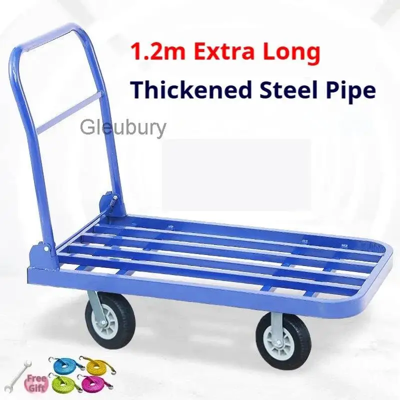 Nordic Industrial Folding Hand Truck Silent Flatbed Trolley 4-Wheel Pull Push Cart Heavy Duty Cargo Trailer Transportation FYTP