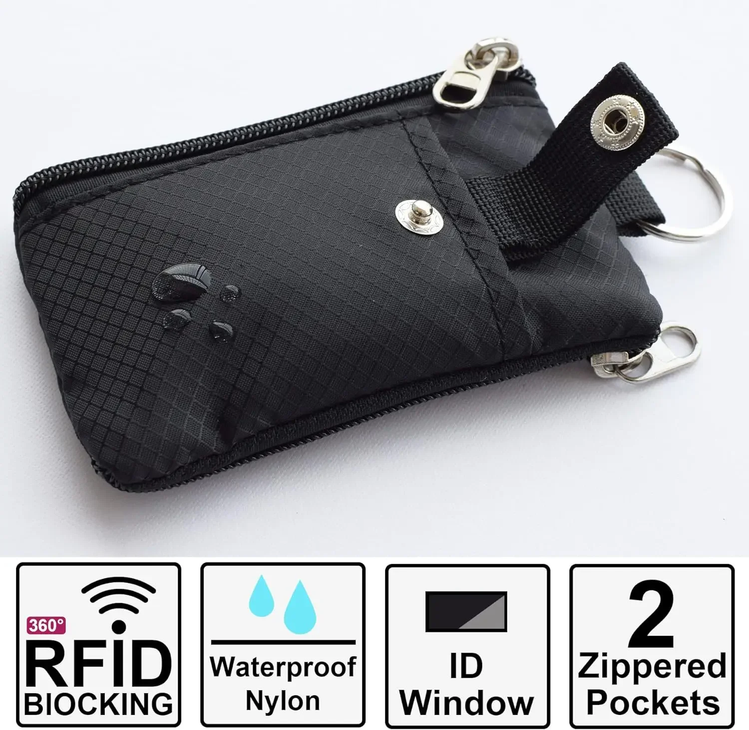 Card Bag Small Wallet with ID Window Waterproof Zipper Case Bag with Lanyard Keychain Card Cash Coin Wallet Multi Tool