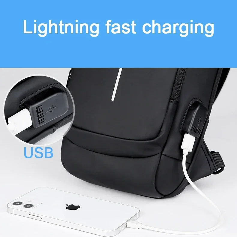 방수 캐주얼 가슴 가방 남자 다기능 도난 방지 USB 충전 남자 Crossbody 가방 특허 가죽 여행 가슴 가방 팩 Mal