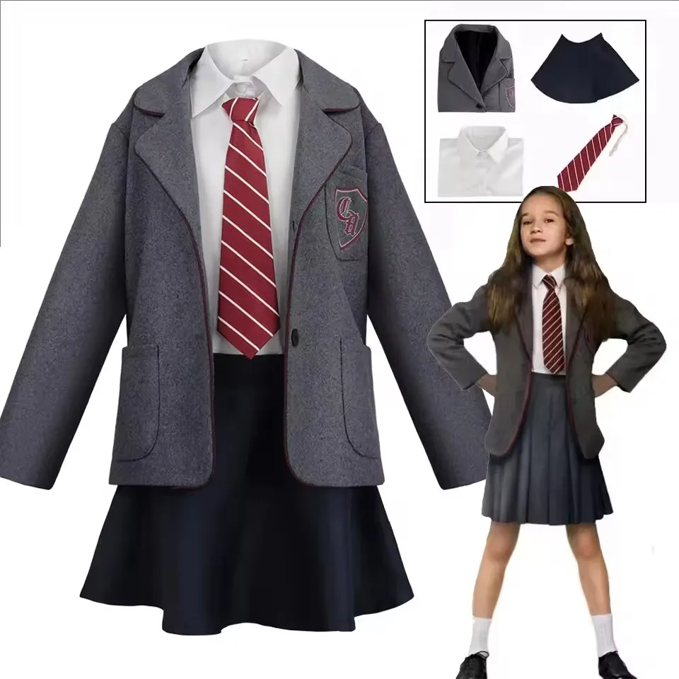 Filme matilda cosplay traje uniforme escolar casaco saia gravata roald dahls matilda o traje musical terno para meninas