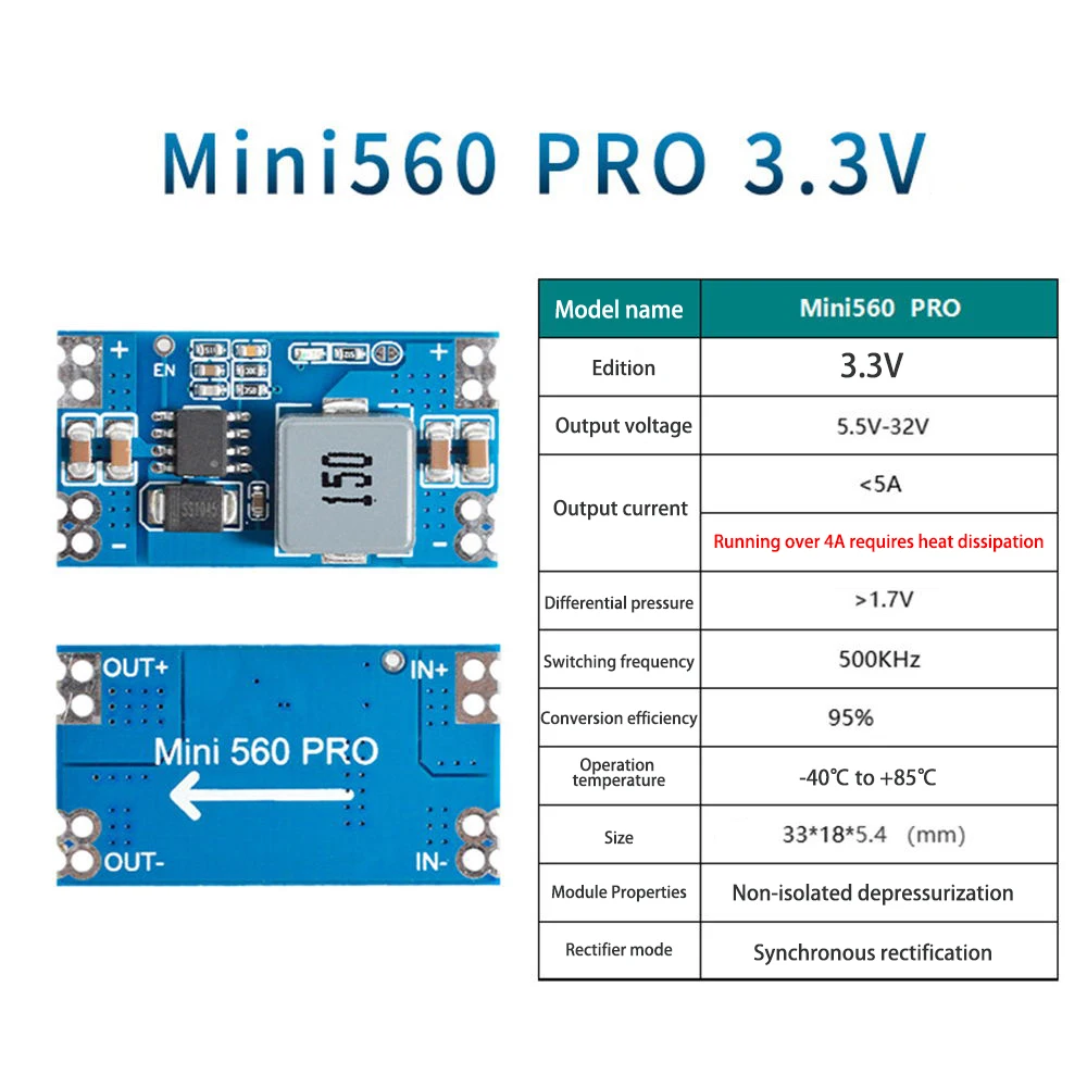 Mini560 PRO 95% High Efficiency Output 3.3V/5V/9V/12V 5A Step Down DC-DC Converter Voltage Regulator Buck Power Supply Module