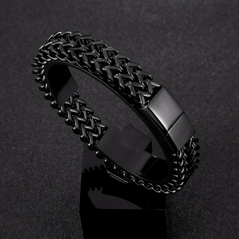 MKENDN Punk Men 12mm Wide Cuban Link Chain Bracelet Stainless Steel Motorcycle Bracelets Accessories Male Pulseira