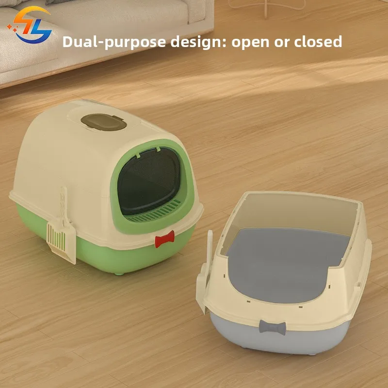 منتجات الحيوانات الأليفة صندوق نفايات القطط صندوق نفايات القطط الكبير مغلق بالكامل الوجه العلوي مرحاض القطط المضادة للرذاذ صندوق نفايات لوازم