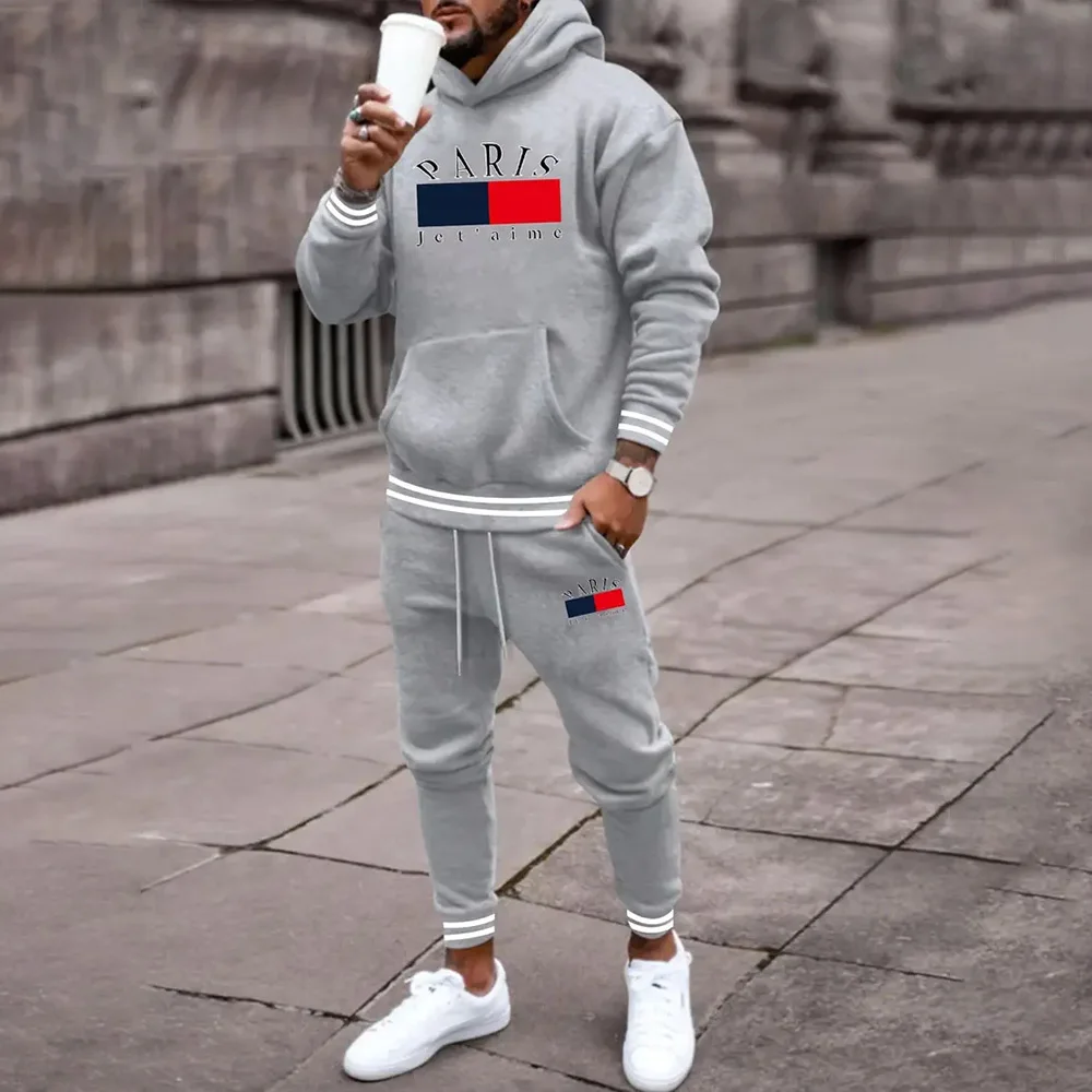 Paris stitching 3D printing retro 2 hoodie sweatpants men autumn and winter casual street men fashion sweatshirt hoodie