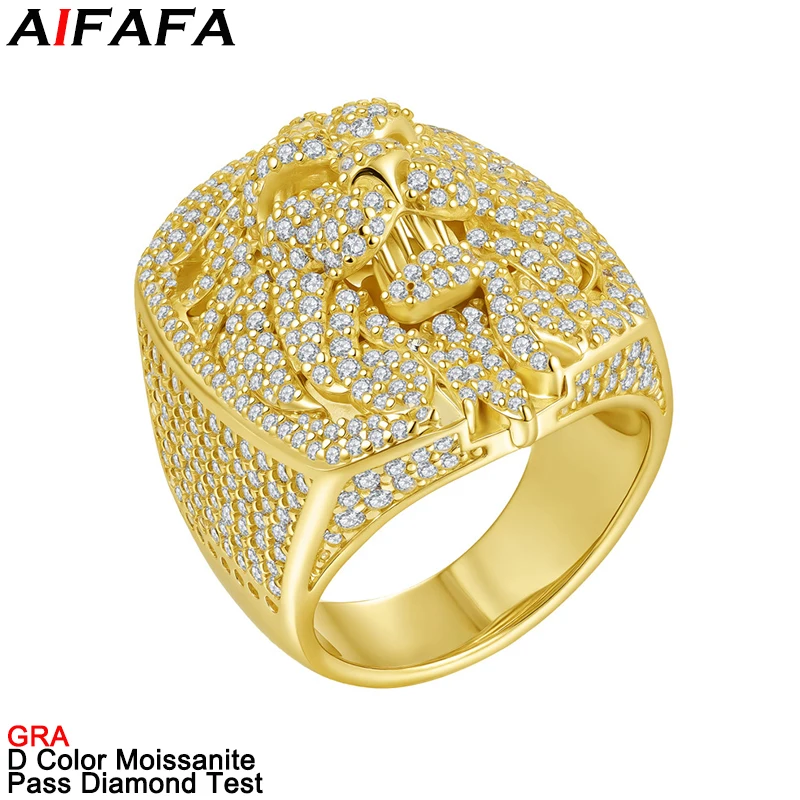 D Color Full Moissanite Diamond Rings Hip Hop Lion All Moissanite Finger Ring Luxury Fine Jewelry