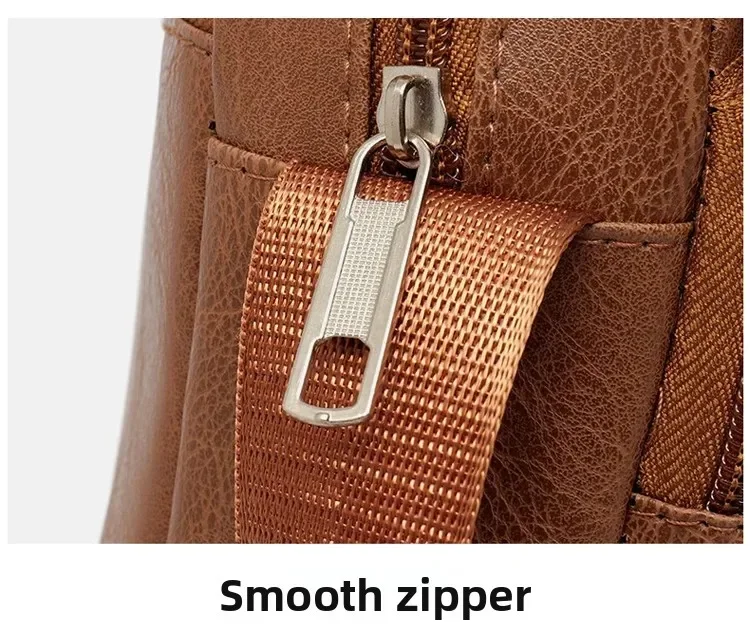 Herrentasche, PU-Leder, einzelne Umhängetasche, mehrlagiger Reißverschluss, großes Fassungsvermögen, Umhängetasche für den täglichen Gebrauch, Arbeit, Reisen, Business, Pendeln – Detail 6
