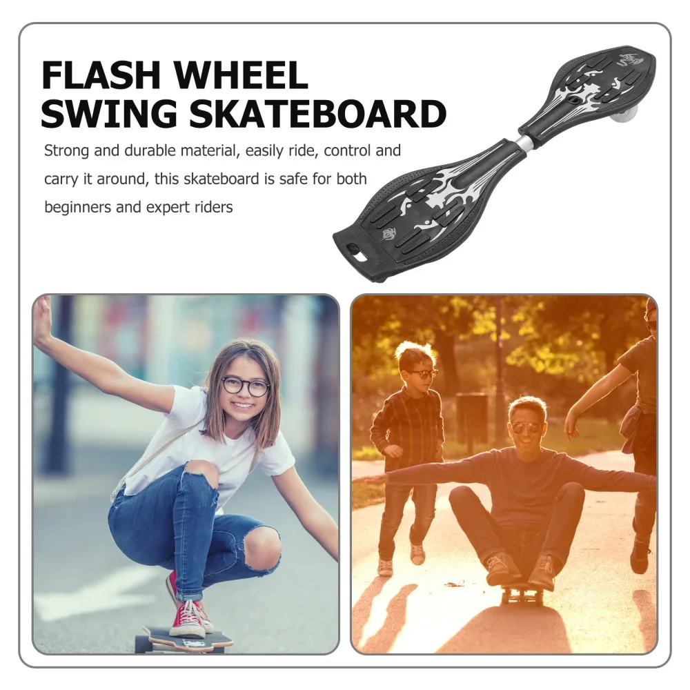 Glitter Wheel Caster Board Skateboard Teenager Two-wheeled Flash Wheel Twisting Skateboard for Beginner Black