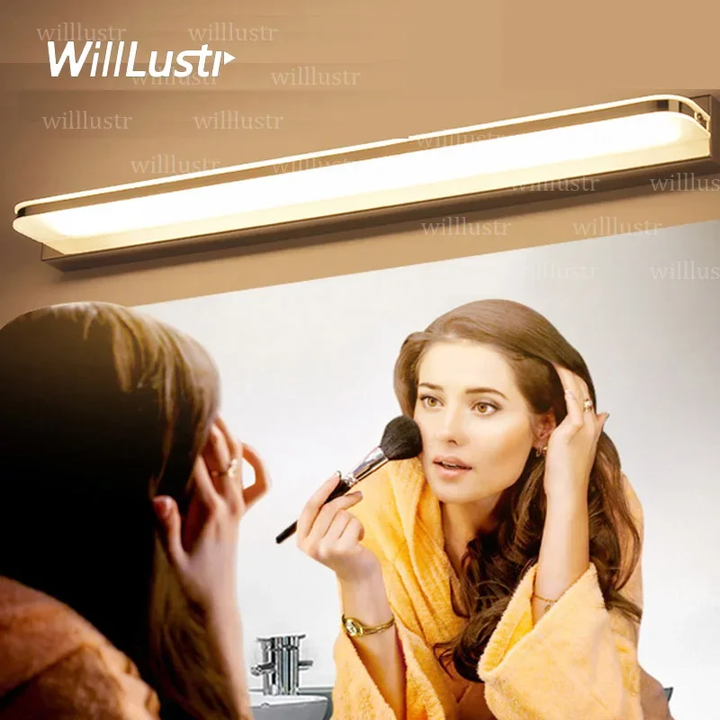 Imagem -02 - Led Mirror Light Lâmpada de Parede Minimalista Acrílico Sconce Hotel e Café Banheiro e Vestiário Vestiário Vanity Lighting Aço Inoxidável