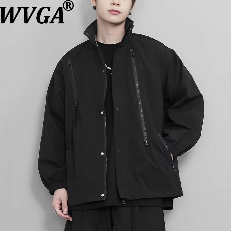 

WVGA весенне-осенняя новая мужская куртка с воротником-стойкой, нишевая шикарная повседневная высококачественная нерегулярная куртка на молнии с длинными рукавами, темная одежда W17283