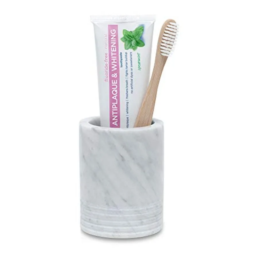 

Natural Marble SPA Collection Tumbler Toothbrush Holder Makeup Brush Holder Bathroom Countertop Organizer