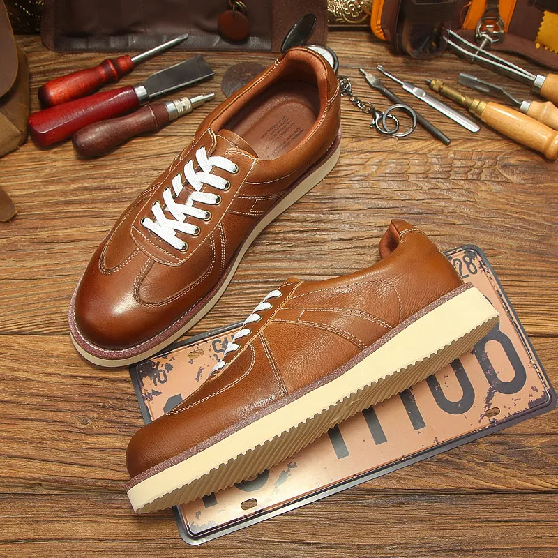 

Spring New Arrival Tooling Shoes Men's Korean Style Casual Big Toe Leather Shoes Genuine Leather Trendy British Style Retro