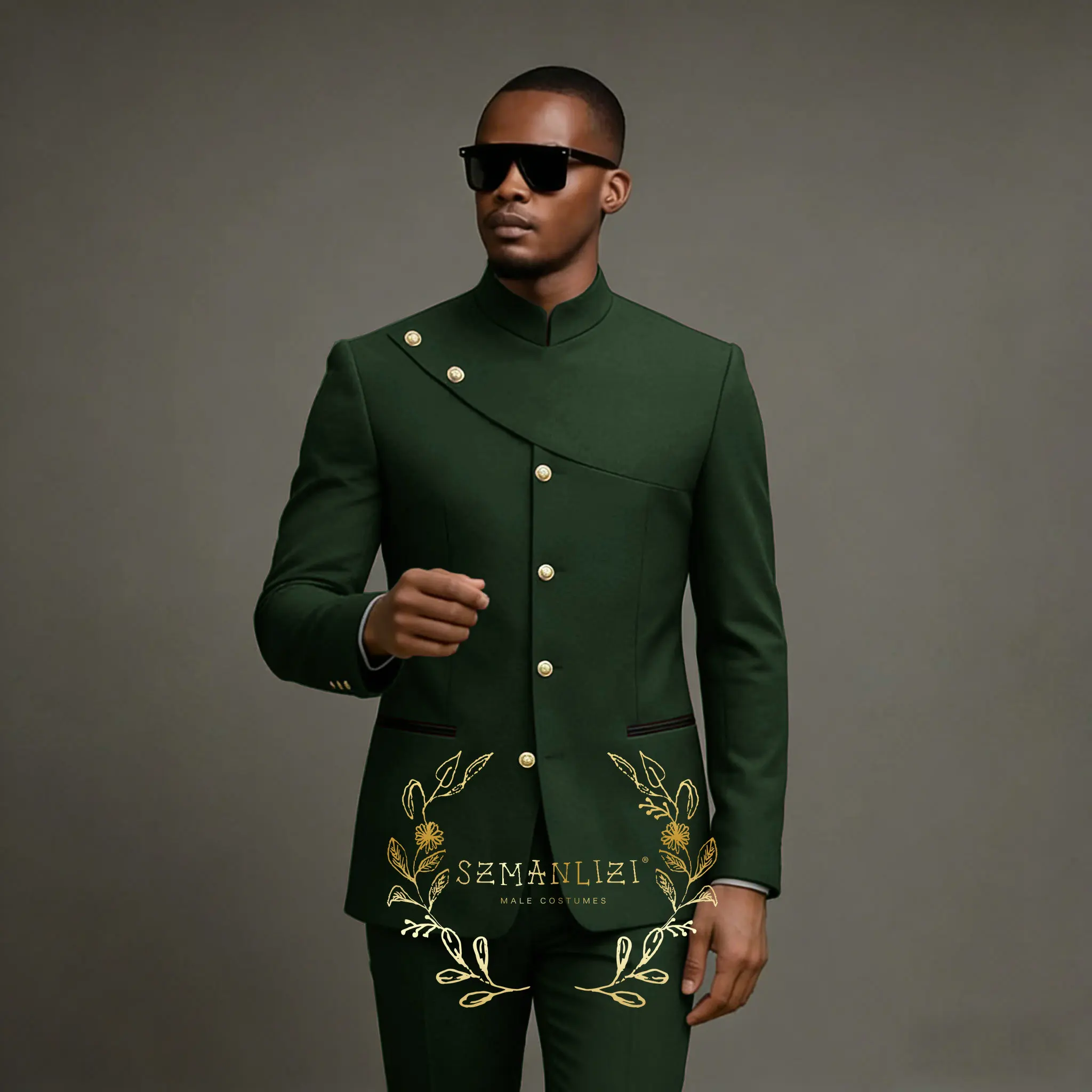 

2026 Dark Green African Design Men Suits Terno Masculino Slim Fit Formal Blazer Business Wedding Best Man Groom Suits 2 Pieces