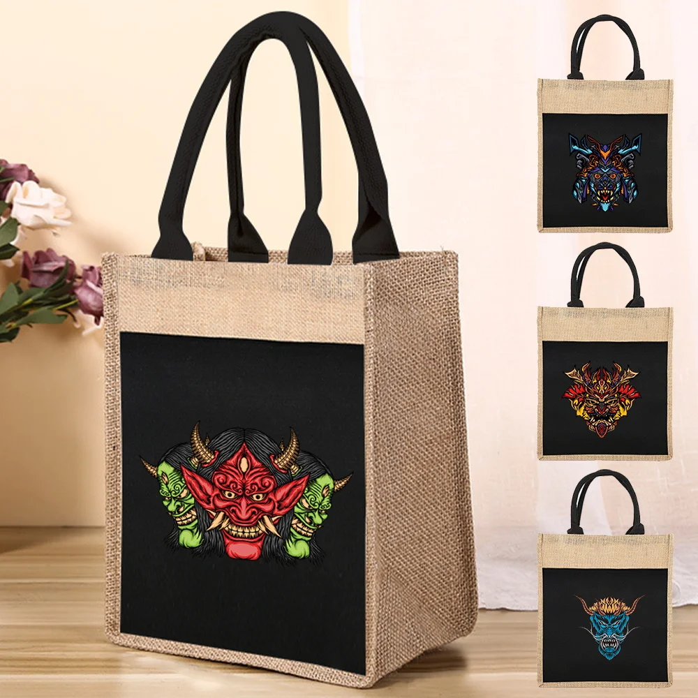 

Women's Shoulder Tote Bag Reusable Shopping Bags Women's Linen Tote Bag Monster Pattern Print for Grocery Shopping Tote