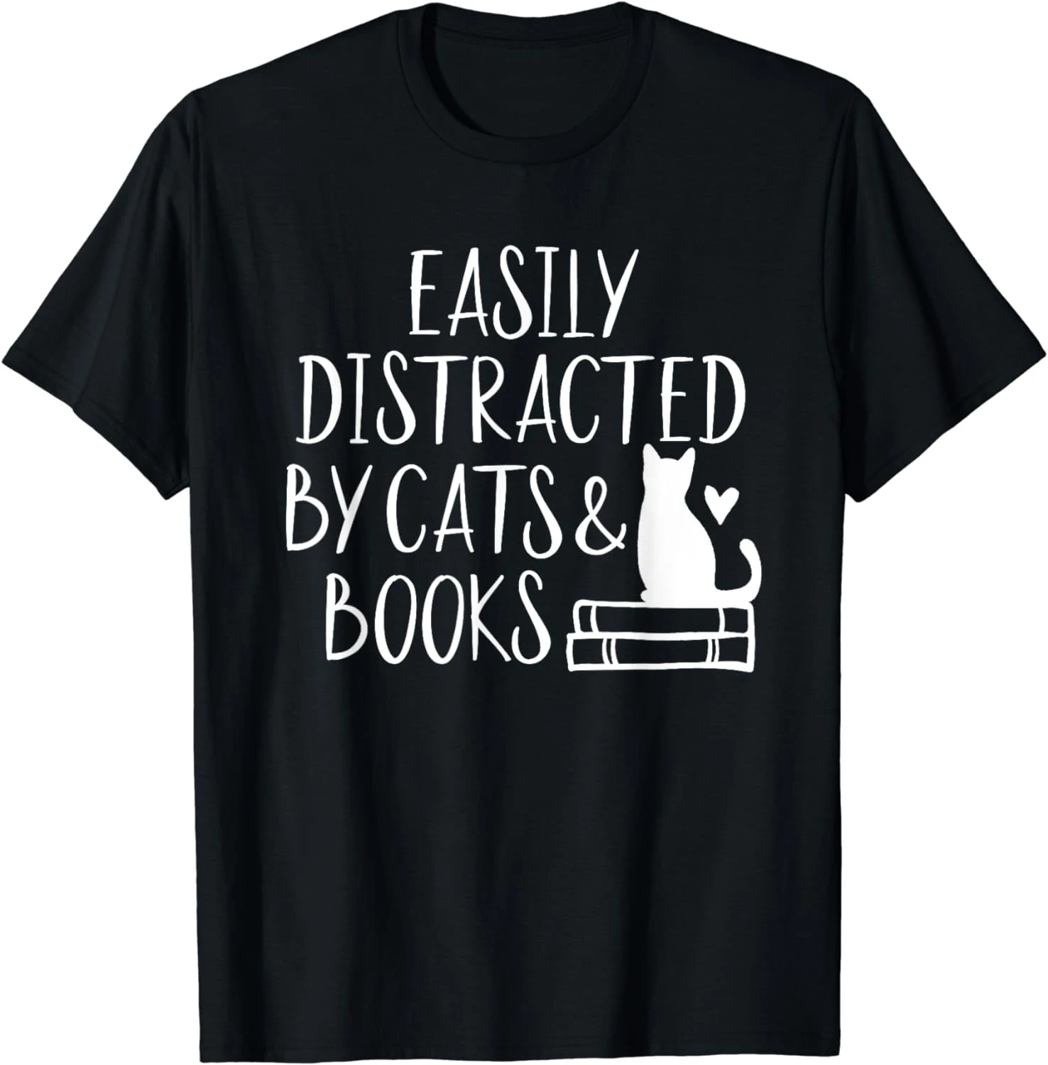 Easily distracted by cats and books, retro style cute trend casual street wear all-purpose T-shirts for men and women