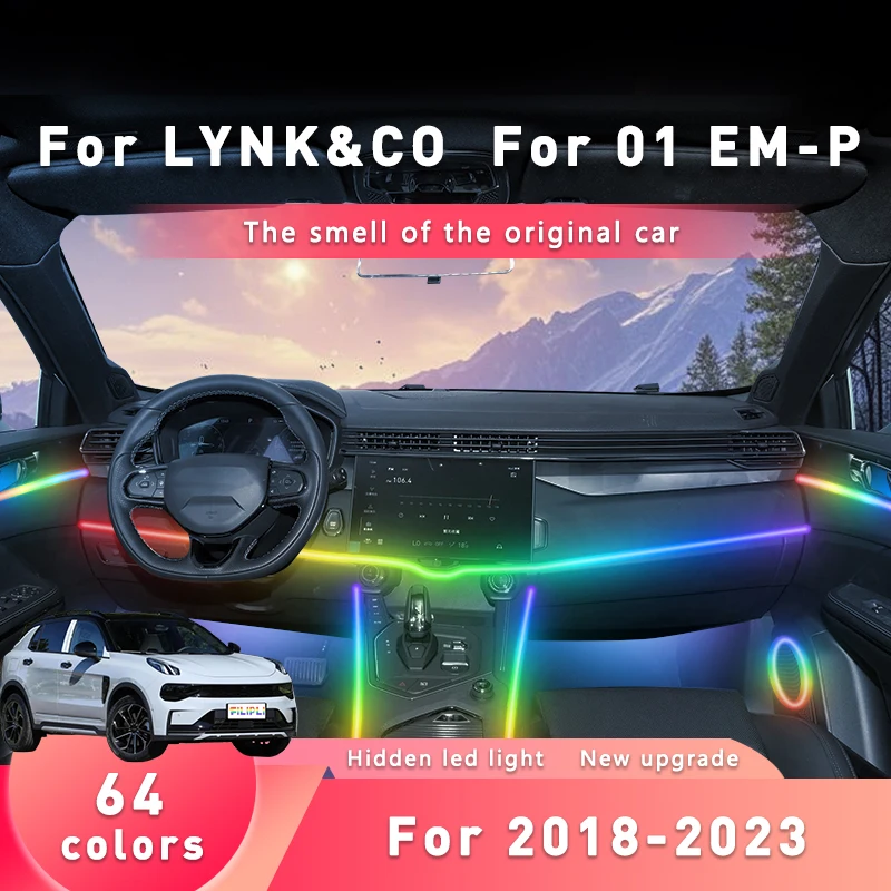 

Для LYNK & CO для 01 EM-P DIY салон автомобиля светодиодная лента с управлением через приложение 64 RGB автомобильное окружающее освещение голосовое управление автомобильные светодиодные лампы настроения